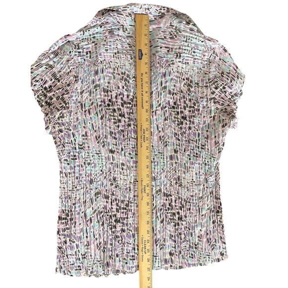 DressBarn Women's Micro Pleat Abstract Button Up Blouse 1X XL Multicolor Ruching - Picture 9 of 10